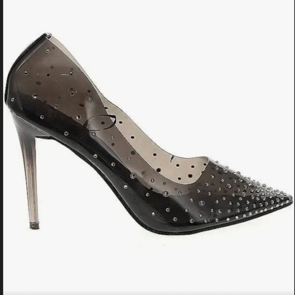 Bisou Bisou Smoke Clear Vinyl Stiletto Rhinestones Stiletto Heels - Picture 1 of 17